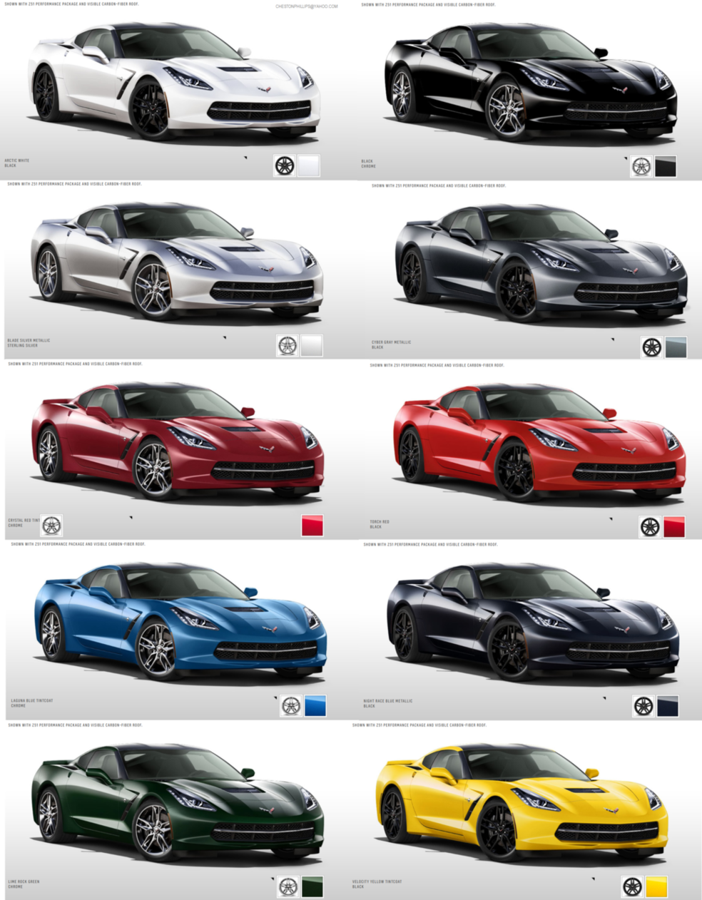 Corvette Paint Color Chart